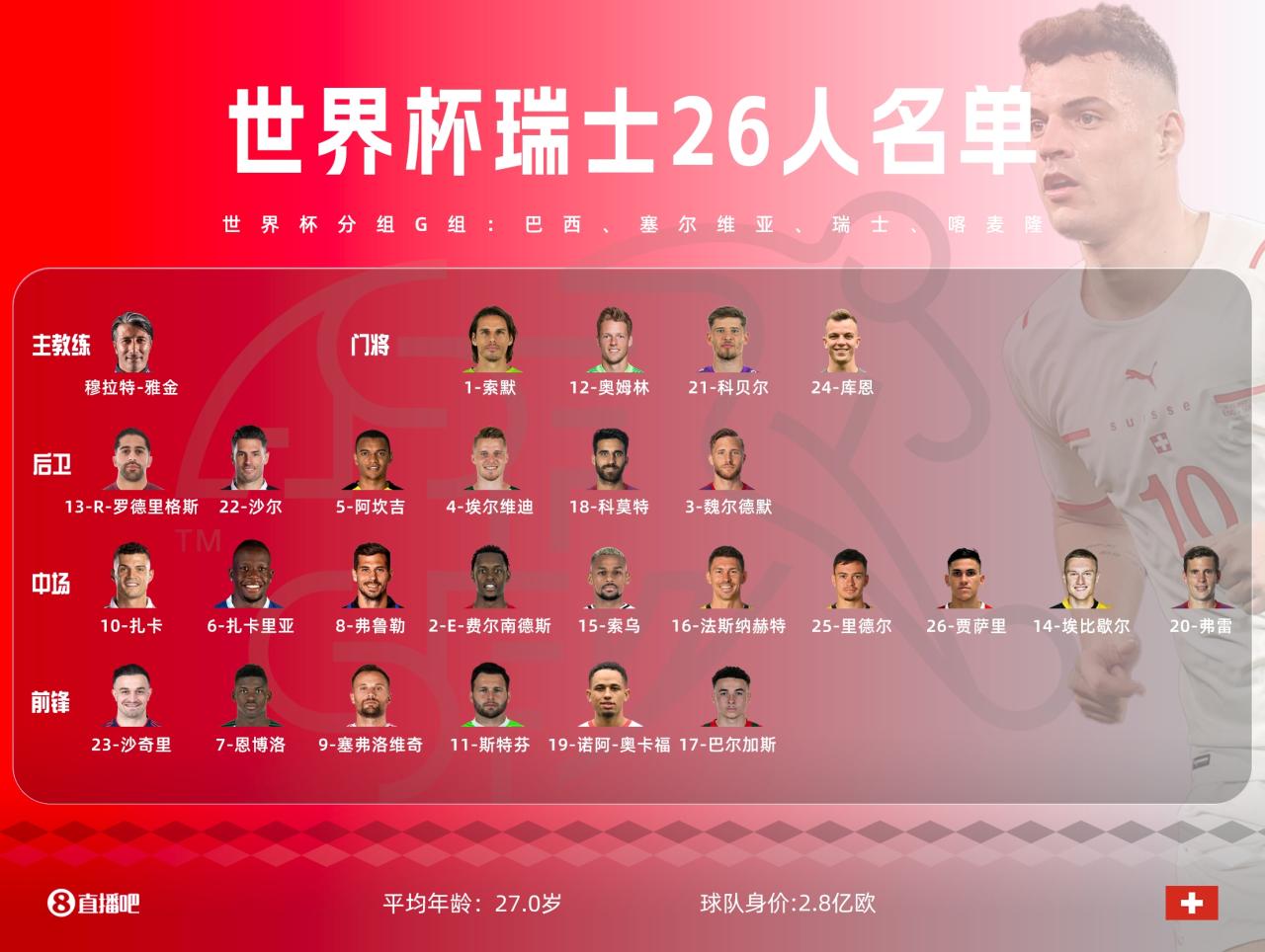 扫盲帖！2022年世界杯32强球员海报名单，配头像+号码一目了然